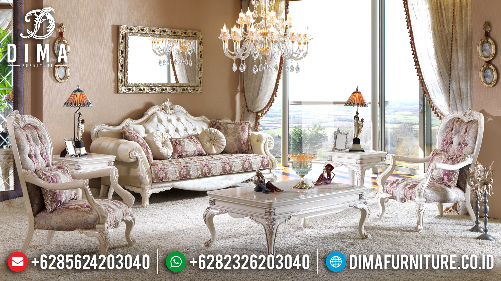 Classic Furniture Interior Sofa Tamu Mewah Jepara Terbaru Zumrut Koltuk DF-0581