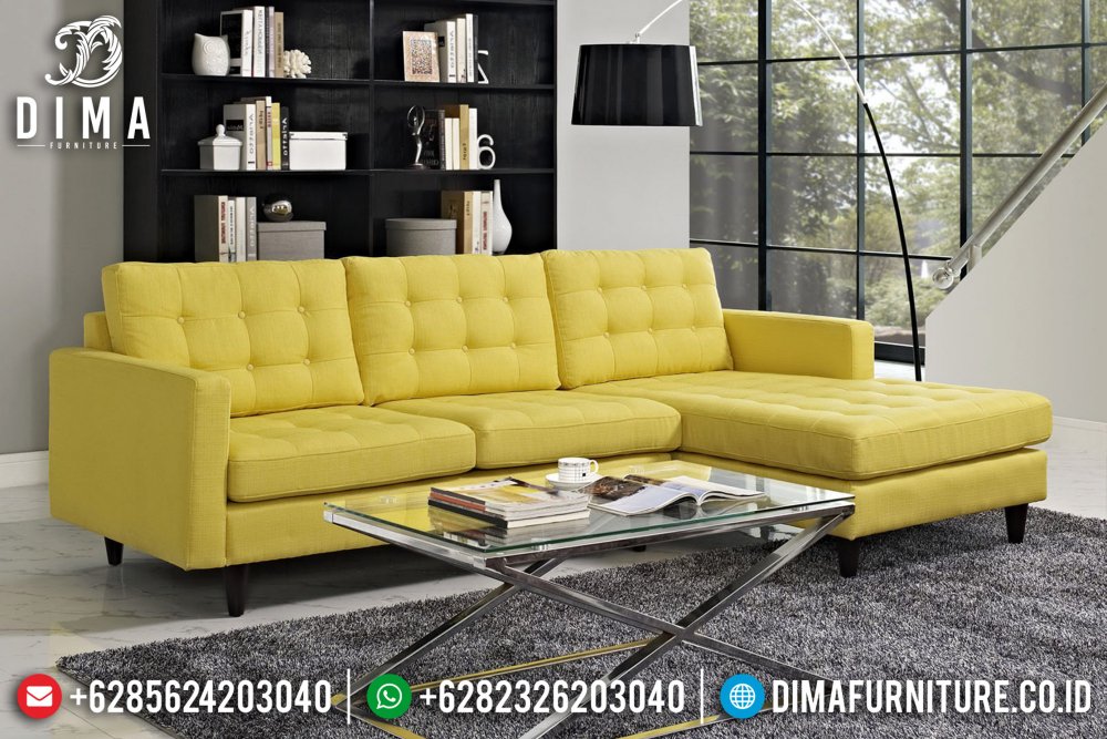 Warren Sectional Kursi Sofa Tamu Jepara Minimalis Terbaru Yellow Fabric