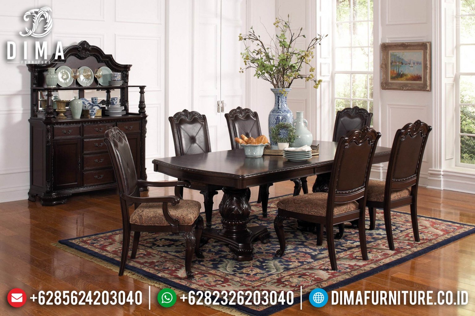 Valentina Teak Natural Set Meja Makan Jepara Minimalis Classic DF1186