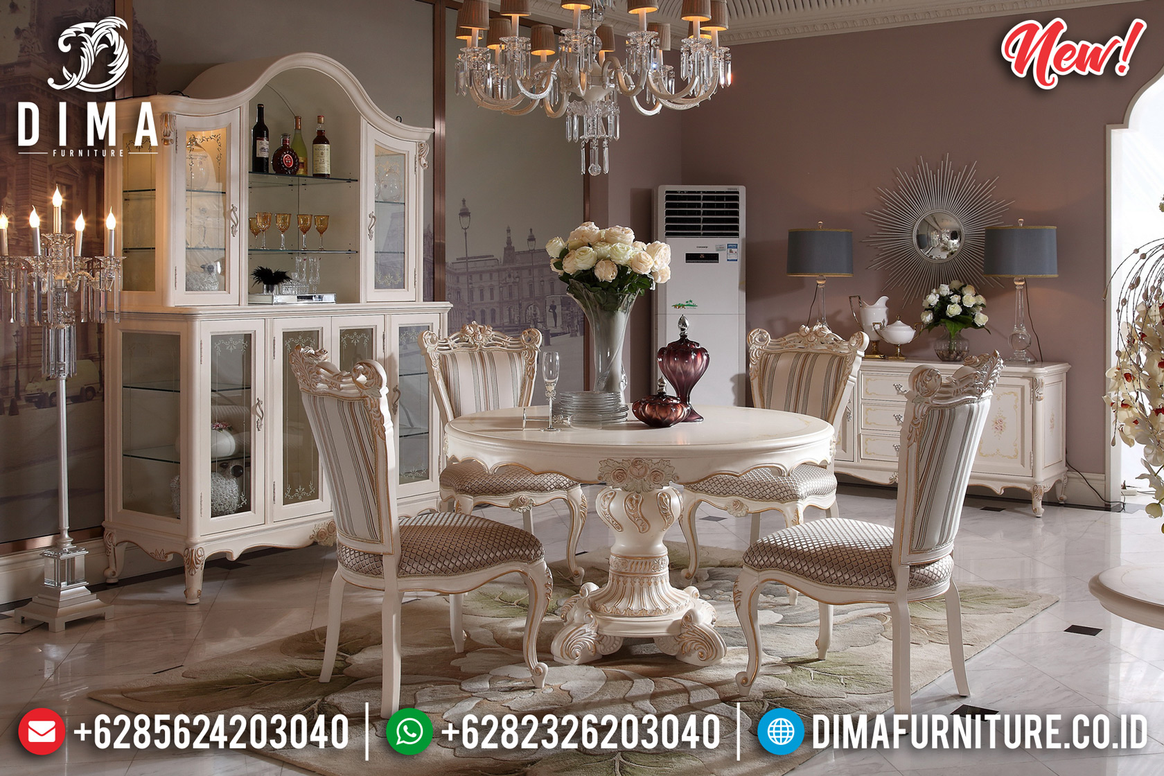 Termewah!!! Model Meja Makan Mewah Bundar Luxury Carving Best Collection Dima Furniture Jepara DF-1460