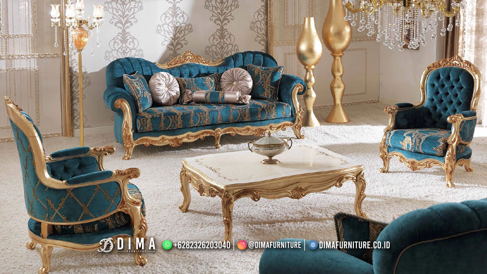 New Set Sofa Tamu Mewah Ukiran Jepara Classic Gold Terpopuler DF-2147