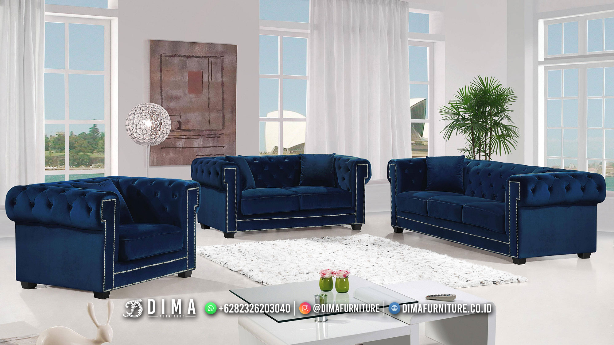 Desain Sofa Minimalis Terbaru Murah Blue Navy Elegant Glow DF-2354