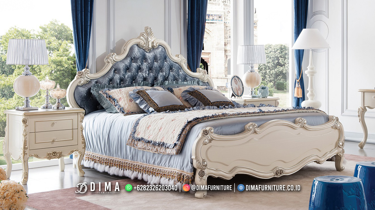 Desain Tempat Tidur Mewah Klasik Eropa Beauty White Blue Colour DF-2368