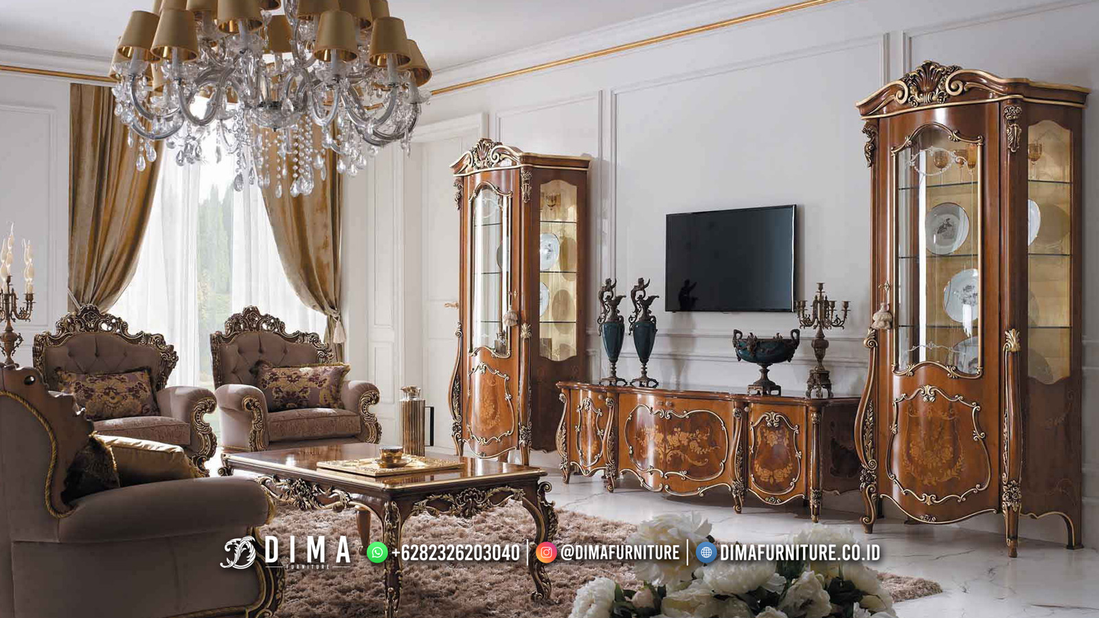 Luxury Style Meja Bufet TV Terbaru Mewah Ukiran Harga Diskon DF-2347