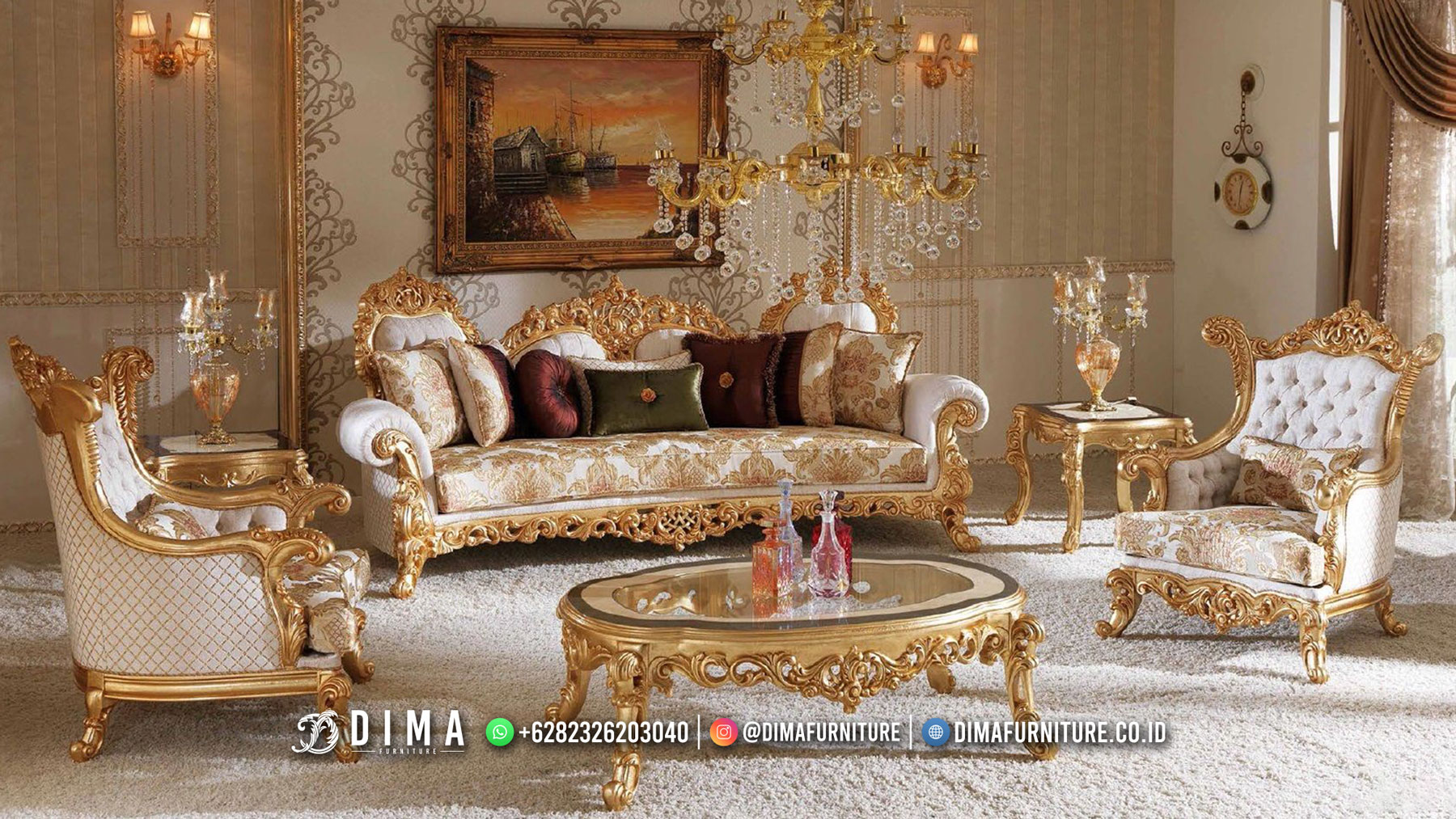 New Set Sofa Tamu Mewah Ukiran Jepara Luxury Gold Termurah DF-2351
