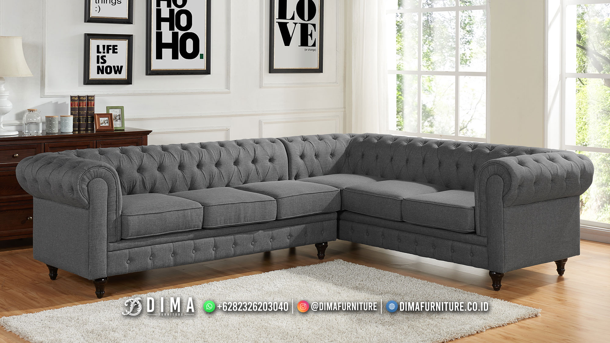 Sofa Tamu Minimalis Jepara Kursi Sudut Gray Leather Best Product DF-2315