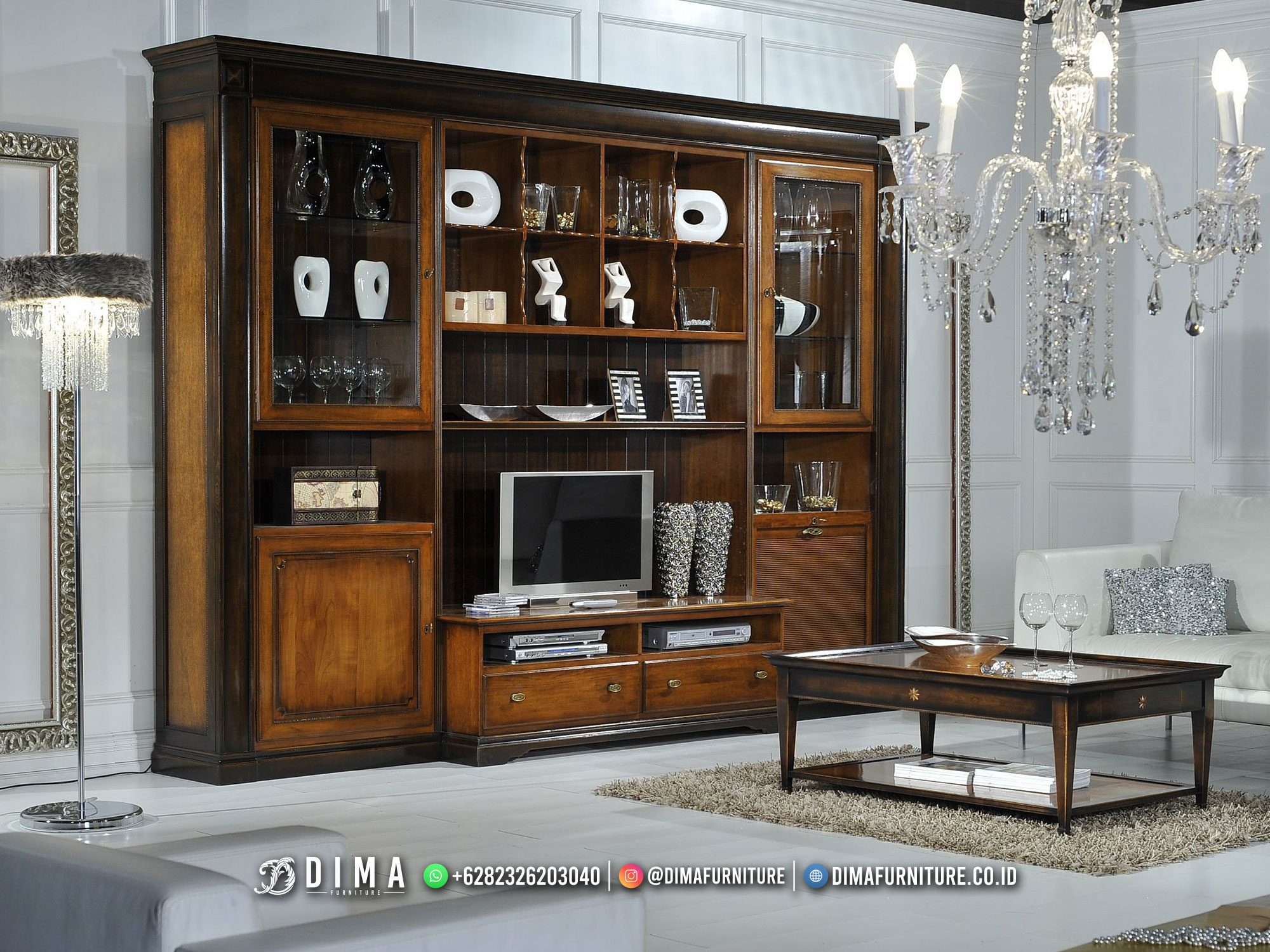 Classic Minimalist Bufet TV Jati Salak Brown Luxury Color Combine DF-2402