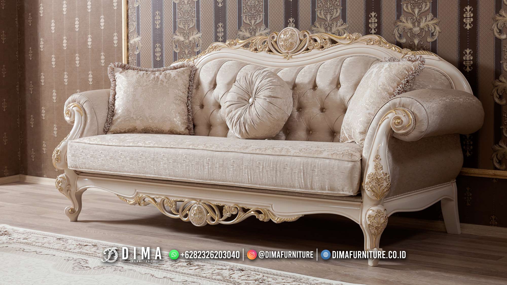 Jenis Sofa Mewah Terbaru White Duco Beauty Carving Indonesia DF-2460