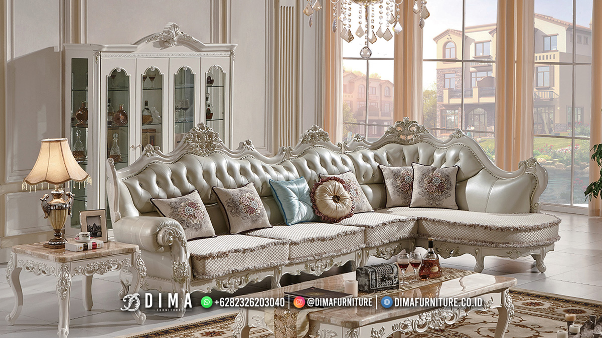 Model Terbaru Sofa Sudut Ruang Tamu Mewah Ukir Jepara Luxury Furniture DF-2398