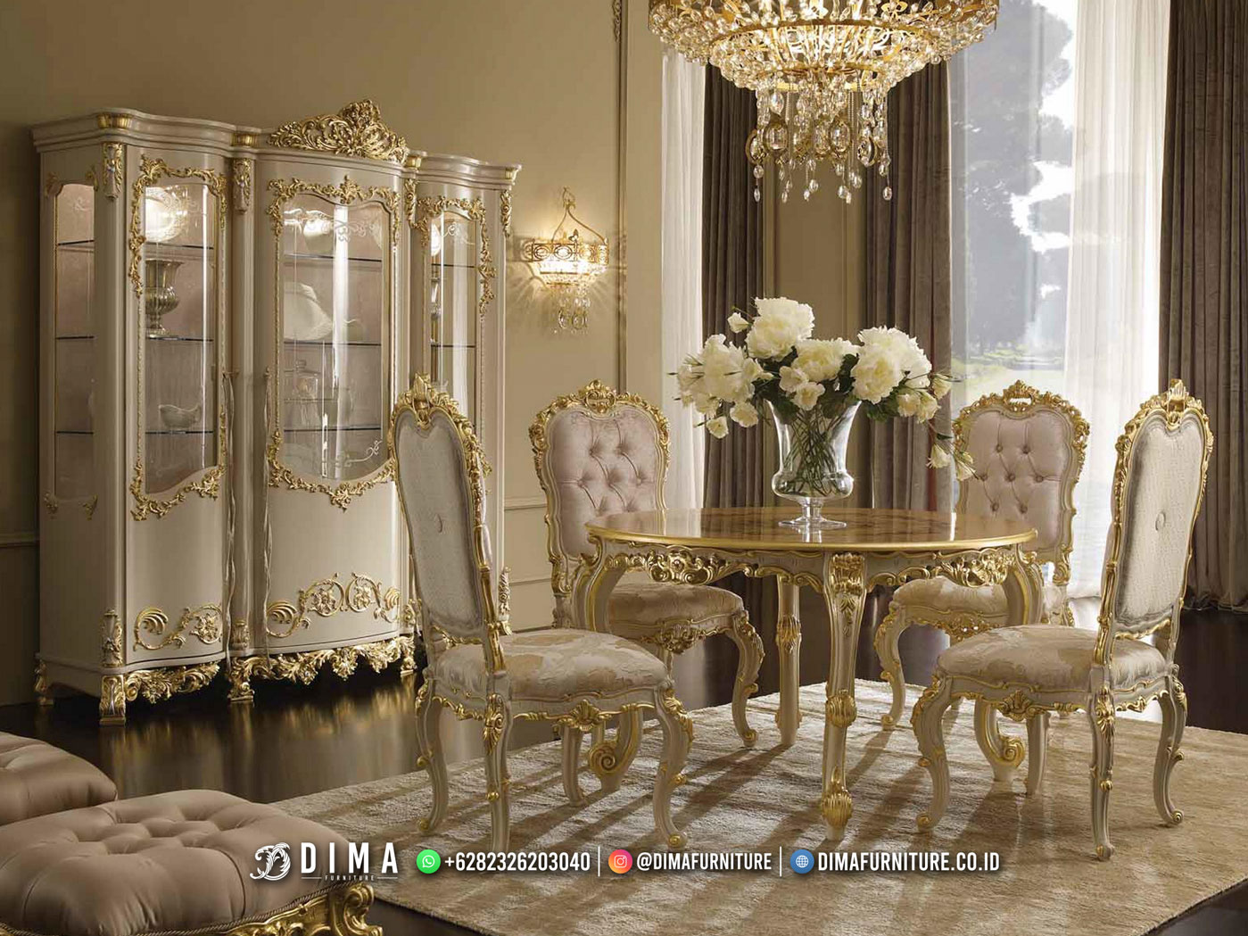Desain Meja Makan Mewah Jepara Luxury Classic Gold Edition DF-2533