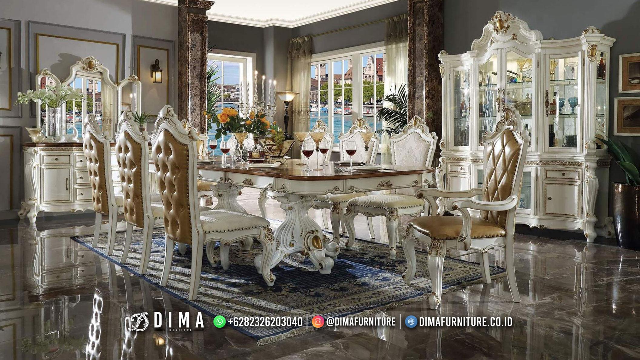 Furniture Jepara Meja Makan Terbaru Luxury 6 Kursi Jok DF-2584