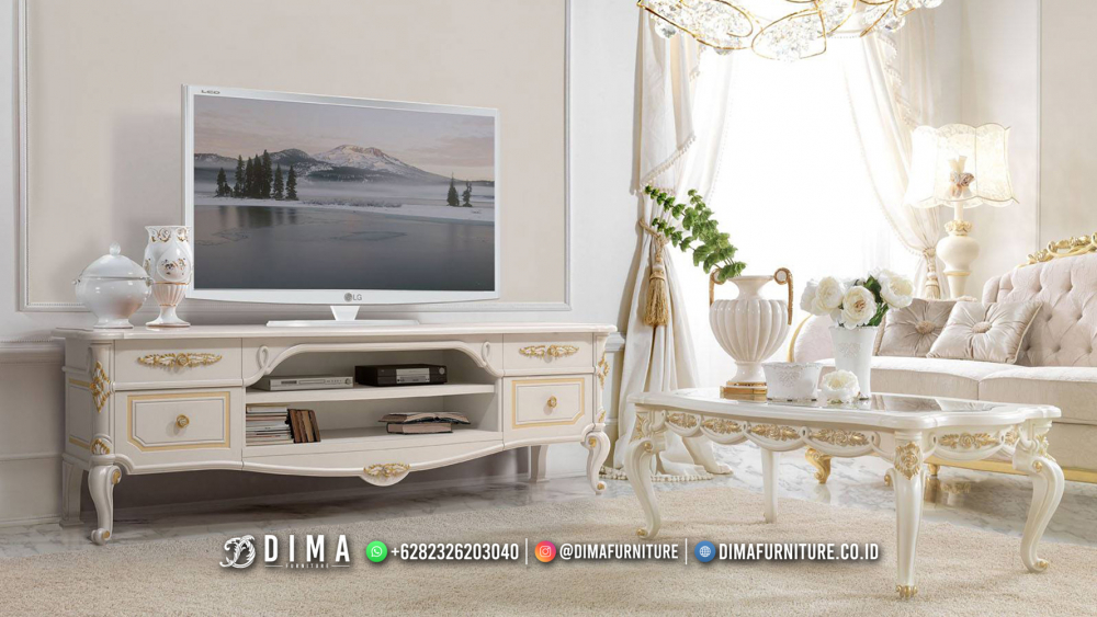 Harga Bufet TV Terbaru Putih Duco Shabby Luxury Classic Top DF-2612