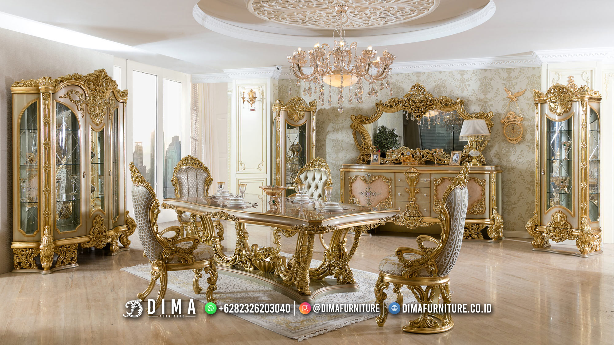 Luxurious Carving Meja Makan Sultan Mewah Jepara Arlon DF-2659
