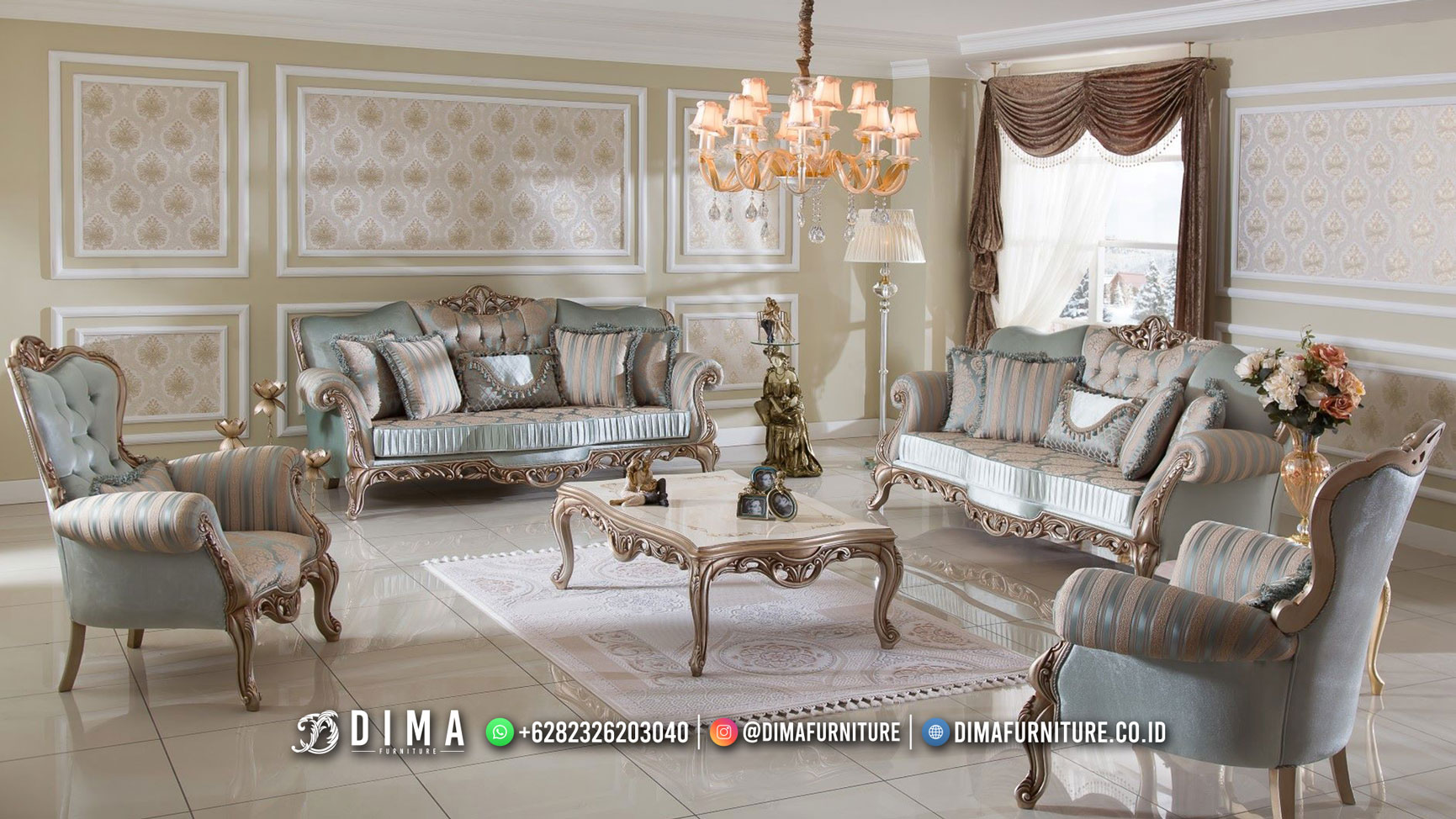 Sofa Ukir Jepara Model Klasik Mewah Untuk Ruang Tamu Modern DF-2685