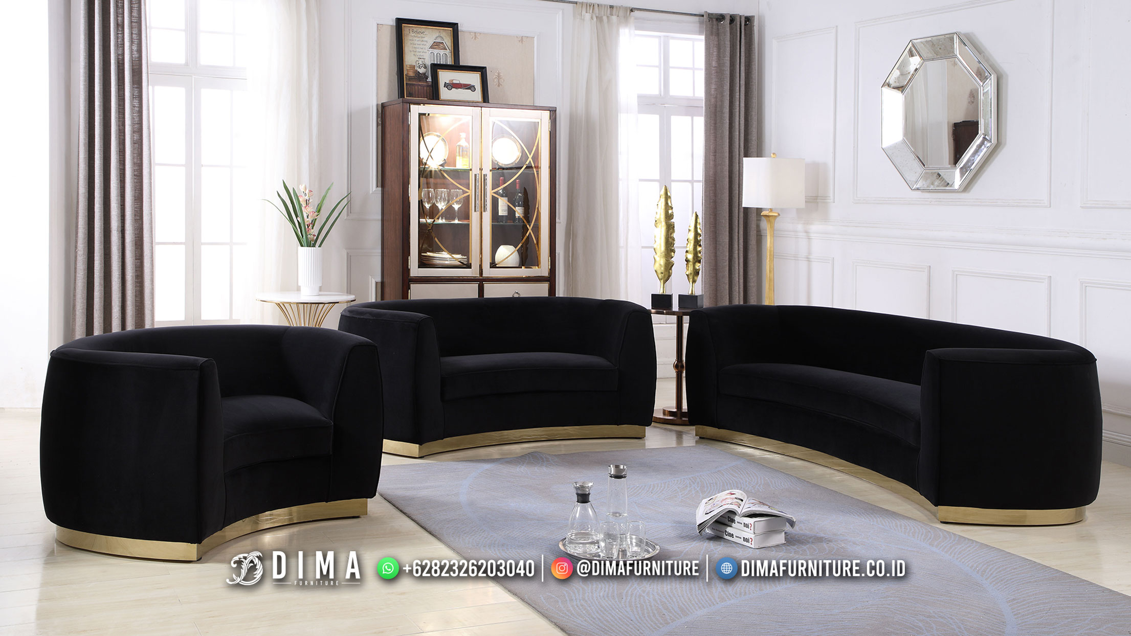 Elegant Black Sofa Tamu Mewah Minimalis Desain Modern DF-2691