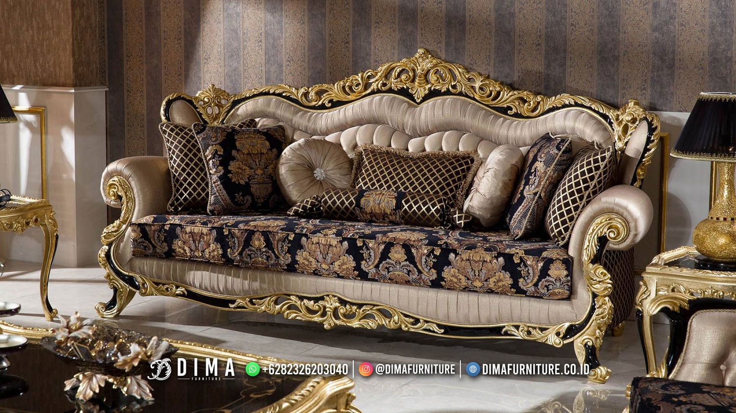 Sofa Ruang Tamu Mewah Luxury Carving Kursi 3 Dudukan Jepara DF-2733