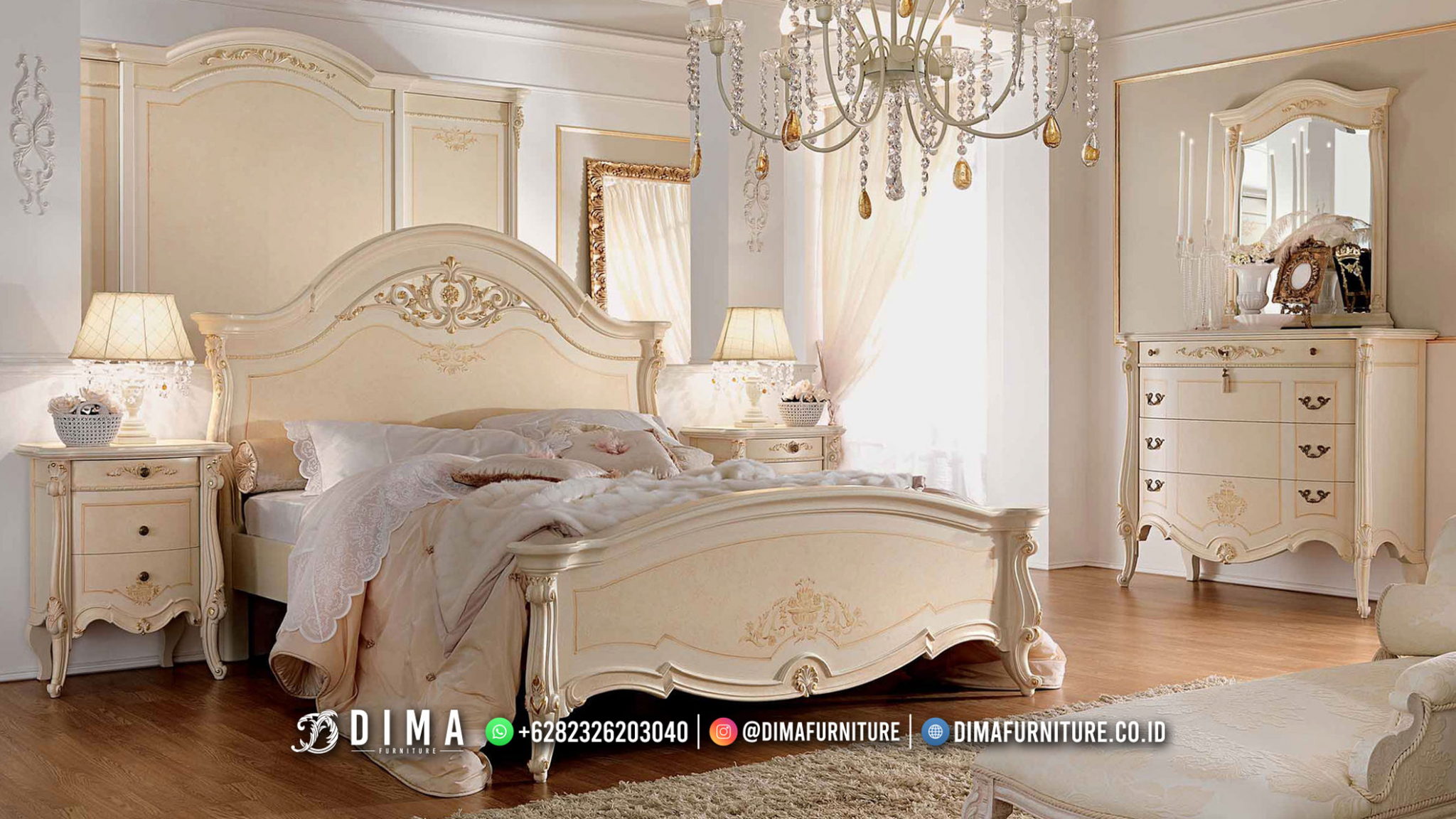 Furniture Mewah Jepara Kamar Set Terbaru Klasik Luxury White Duco DF-2797