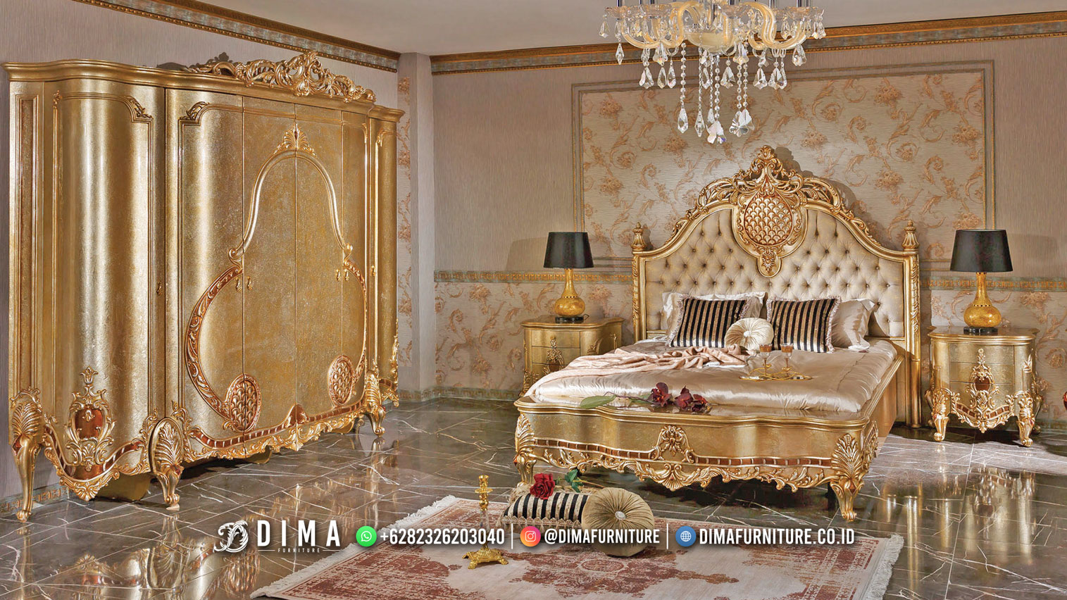 Furniture Terbaru Kamar Set Mewah Gaya Eropa Golden Glamours DF-2901