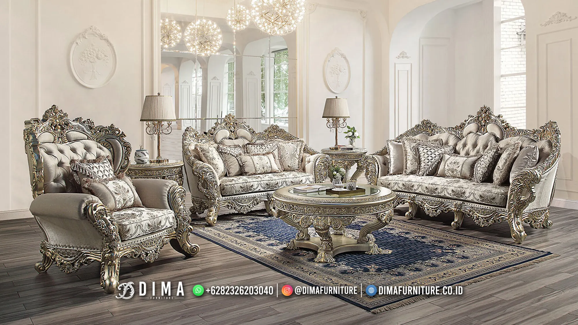 Set Terbaru Kursi Sofa Tamu Mewah Ukiran Crown Style DF-2911