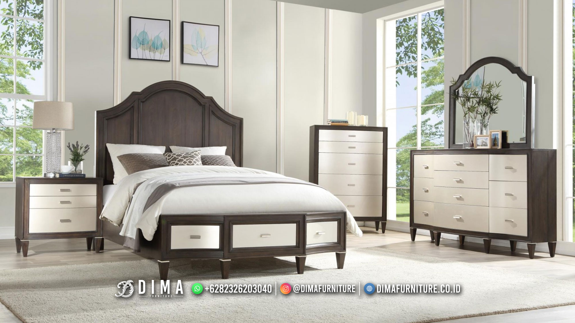 Kamar Set Minimalis Terbaru White Brown Luxury Adele Furniture DF-2978