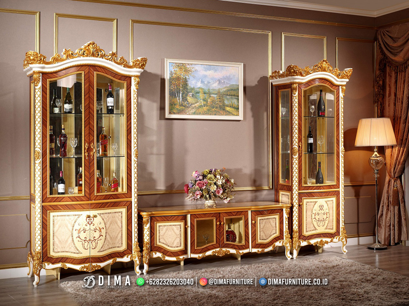 Queenie Bufet TV Jepara Terbaru Luxury Golden Carving DF-3136