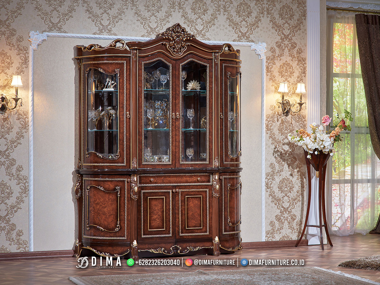 Lemari Hias Mewah Jati Klasik Furniture Jepara Aline DF-3188