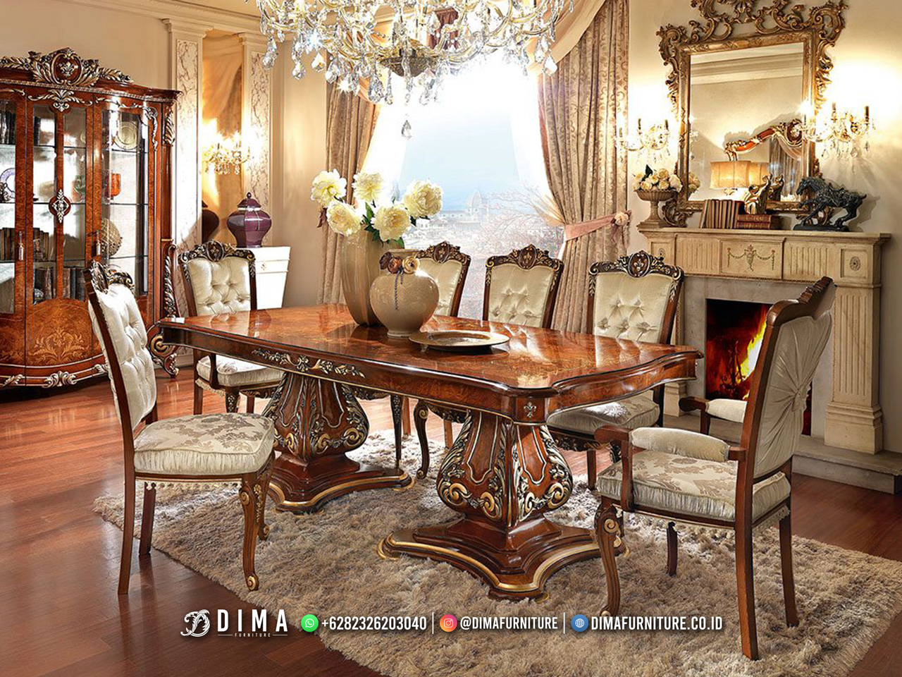 Meja Makan Mewah Jati Ukiran Terbaru Luxury Furniture DF-3244