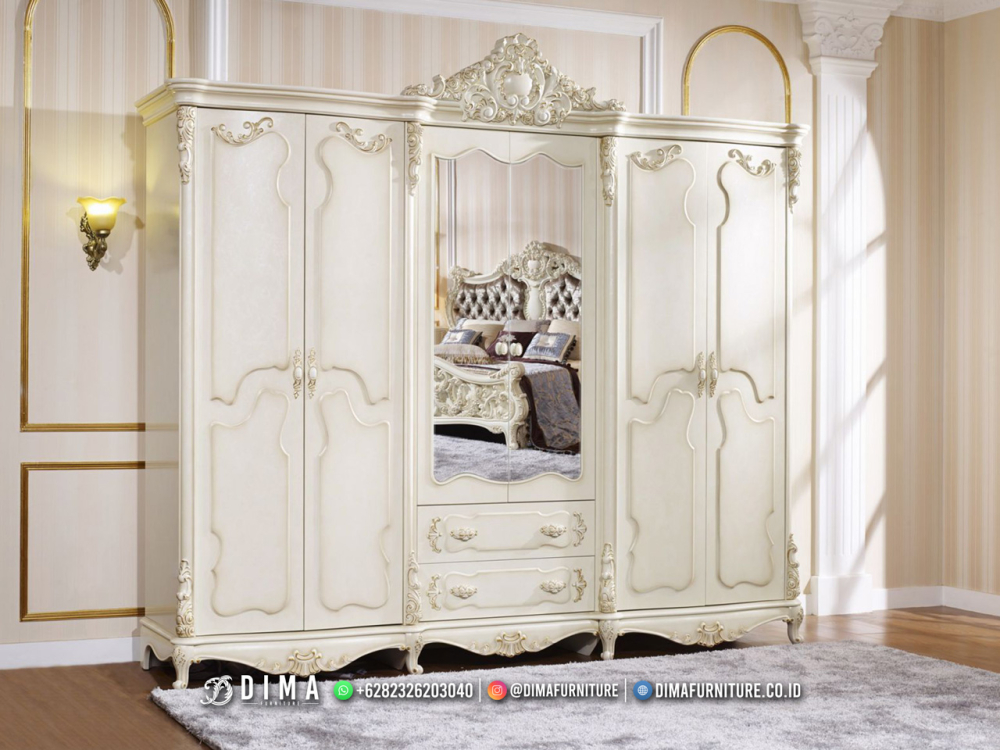 New Style Lemari Pakaian Mewah Ukir Mahkota Luxury White DF-3254