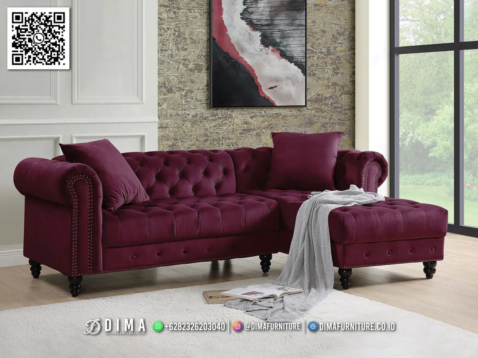 Sofa Chesterfield Jepara Velvet Burgundy Mewah 42DF Sofa Chesterfield Jepara Velvet Burgundy Mewah 42DF
