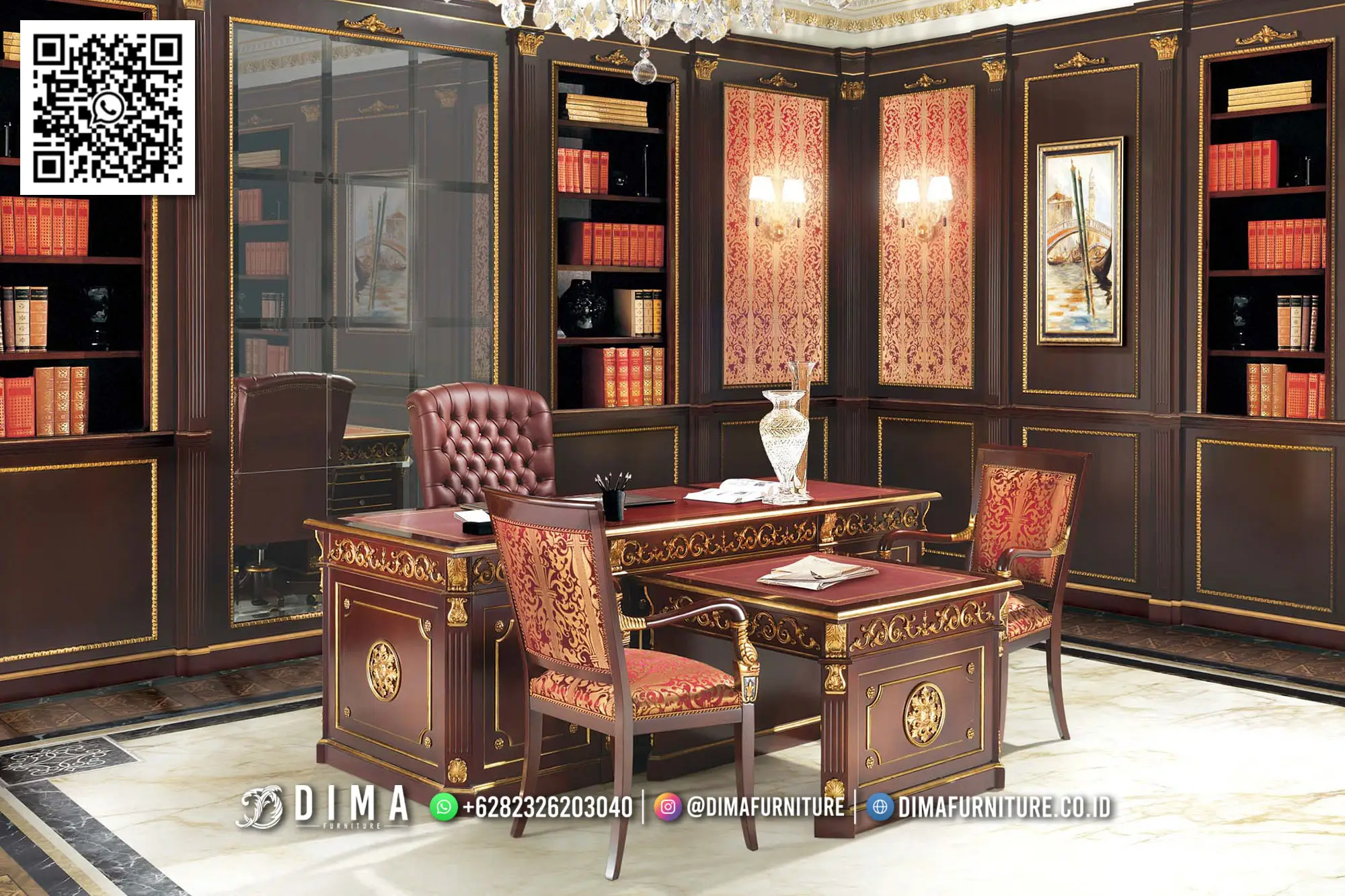 Meja Kantor Eropa Klasik Grandeluxe Finishing Eksklusif 160DF Meja Kantor Eropa Klasik Grandeluxe Finishing Eksklusif 160DF