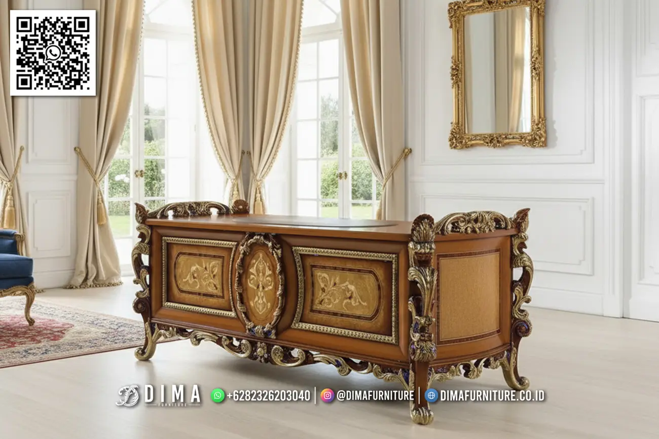 Meja Kantor Mewah Gold Leaf Jepara Klasik Elegan 131DF Meja Kantor Mewah Gold Leaf Jepara Klasik Elegan 131DF