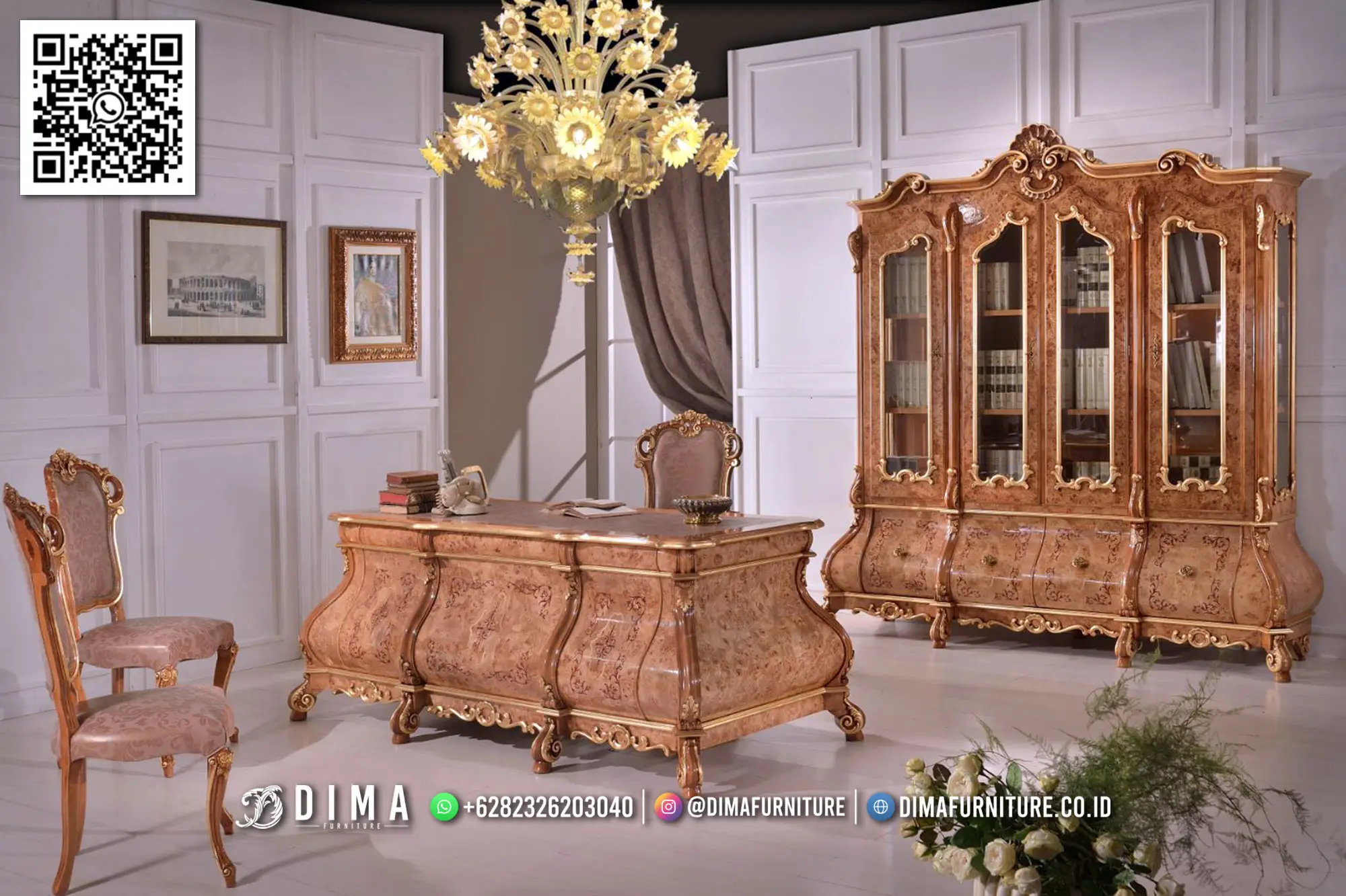 Meja Kerja Klasik Mewah Burlwood Ukir Jepara 133DF Meja Kerja Klasik Mewah Burlwood Ukir Jepara 133DF
