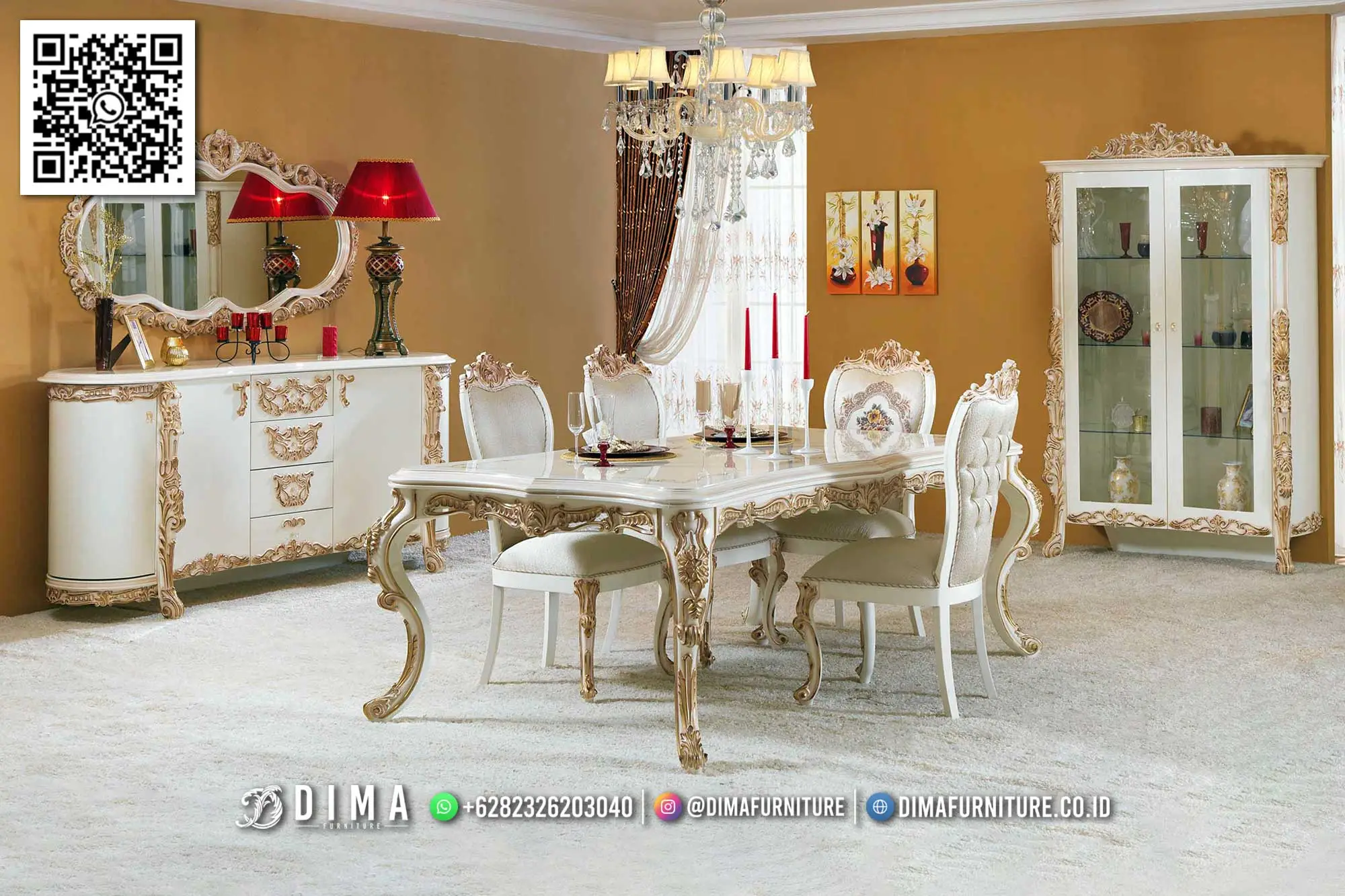 Meja Makan Ukir Dima Elegance – Gaya Eropa yang Anggun 163DF Meja Makan Ukir Dima Elegance – Gaya Eropa yang Anggun 163DF