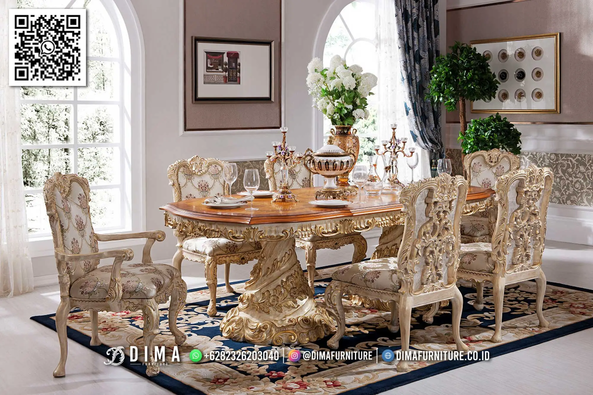Meja Makan Ukir Dima Imperial – Sentuhan Eropa yang Mewah 162DF Meja Makan Ukir Dima Imperial – Sentuhan Eropa yang Mewah 162DF