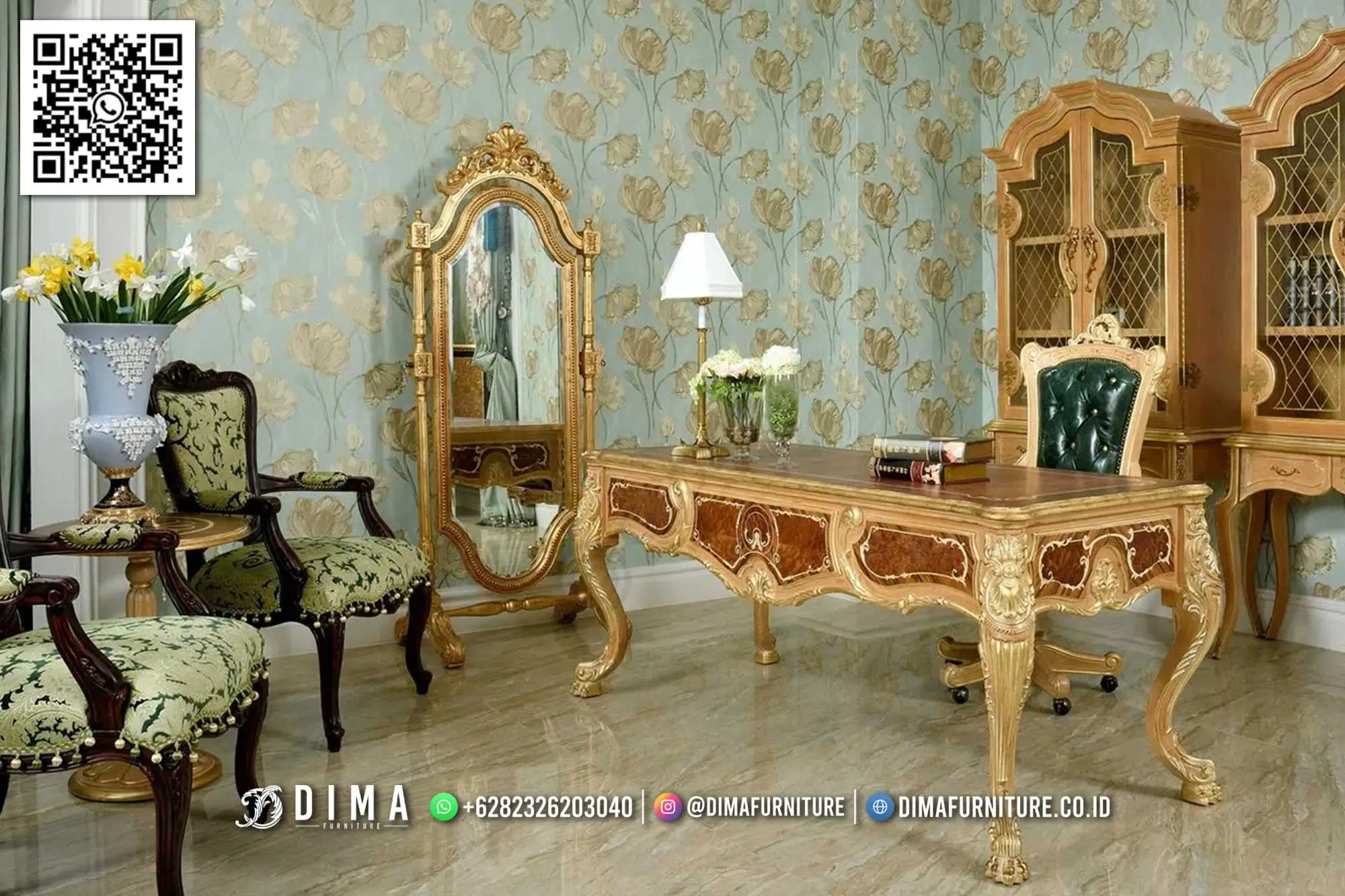 Set Meja Direktur Classic Gold Clarencia Jepara 132DF Set Meja Direktur Classic Gold Clarencia Jepara 132DF