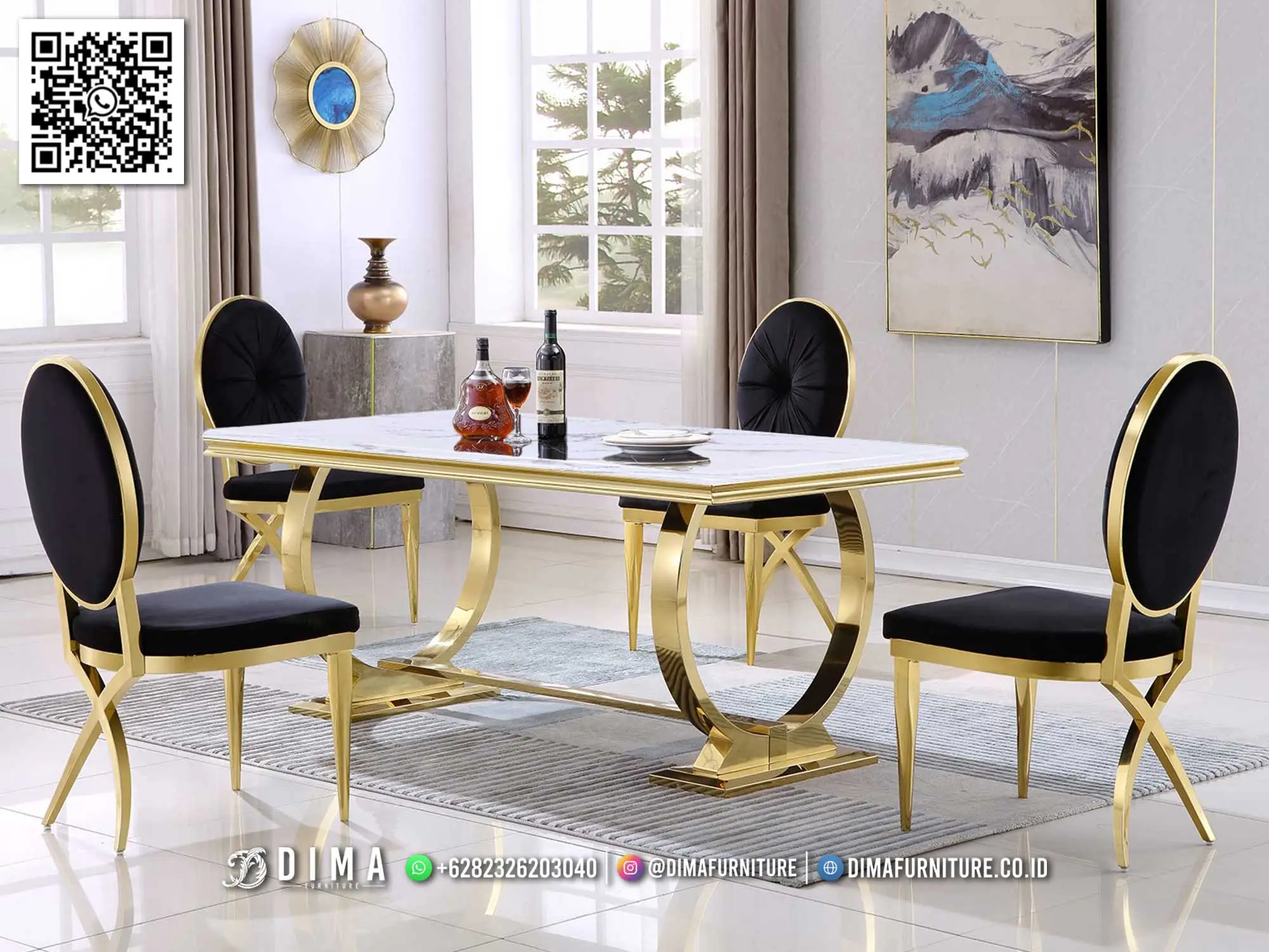 Set Meja Makan Modern Gold Marble Classy Design 145DF Set Meja Makan Modern Gold Marble Classy Design 145DF