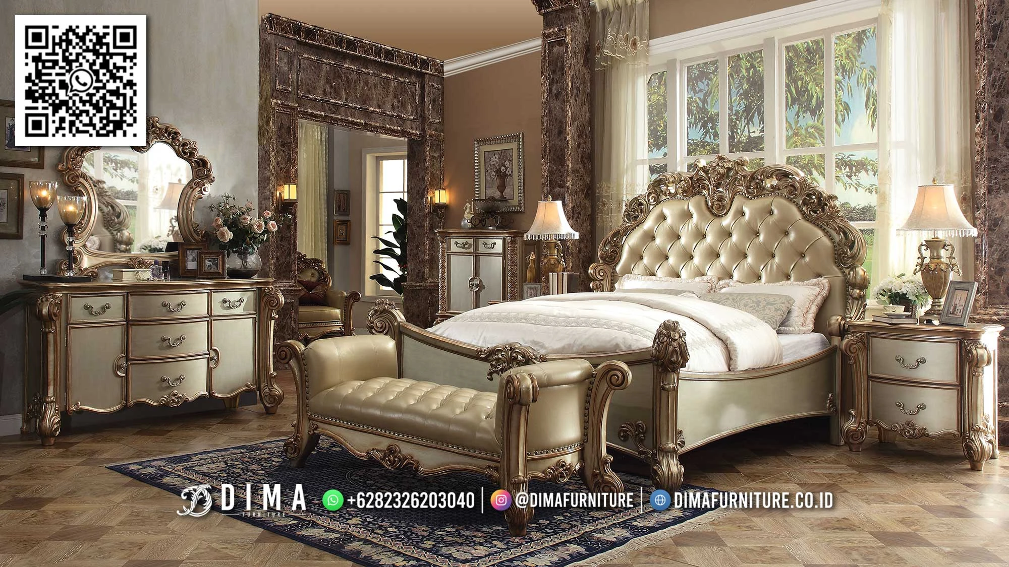 Tempat Tidur Mewah Valentino Crest Klasik Carving 200DF Tempat Tidur Mewah Valentino Crest Klasik Carving 200DF