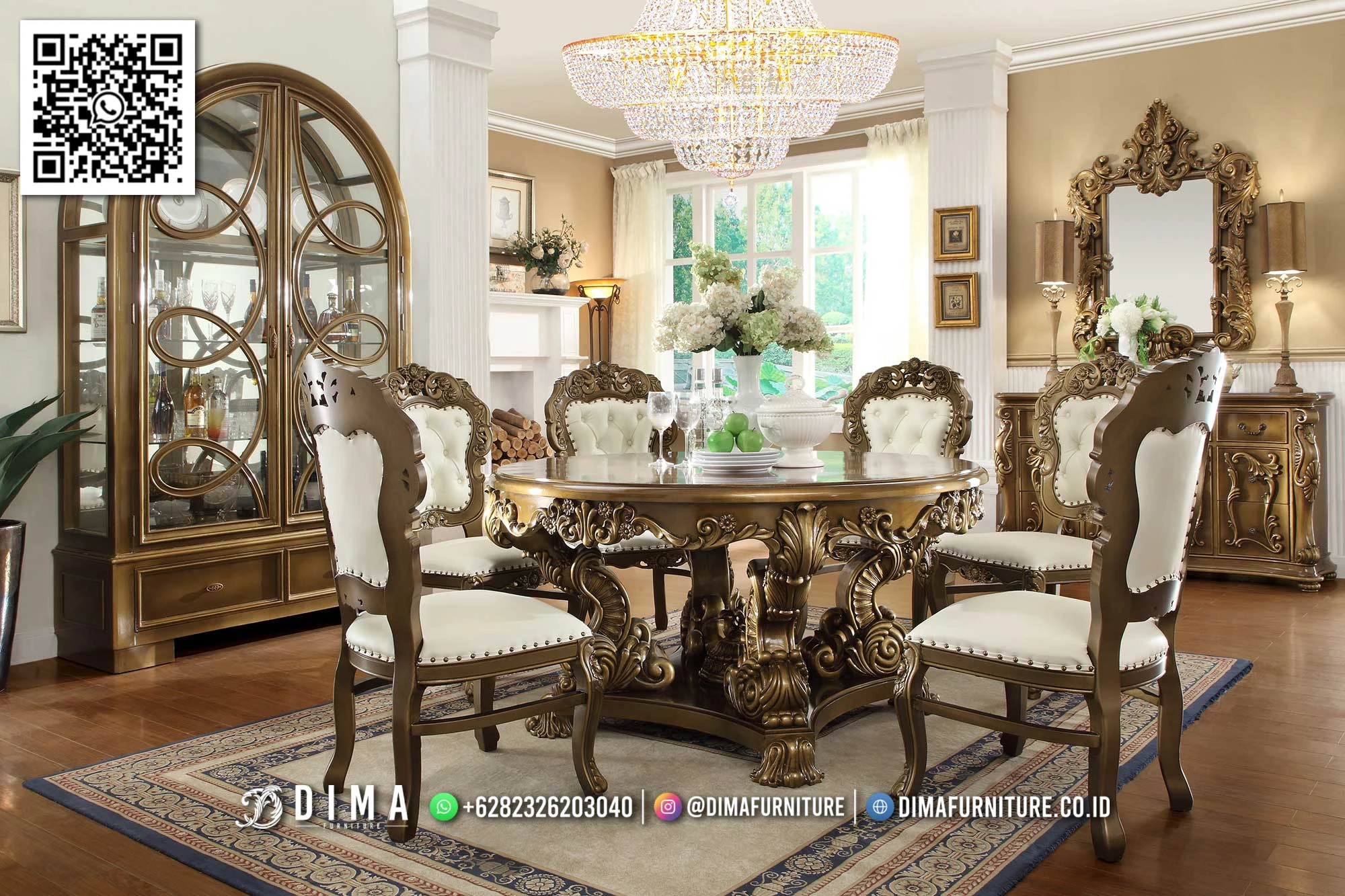 Meja Makan Mewah Ukiran Kayu Jati Royal Edmond 247DF Meja Makan Mewah Ukiran Kayu Jati Royal Edmond 247DF