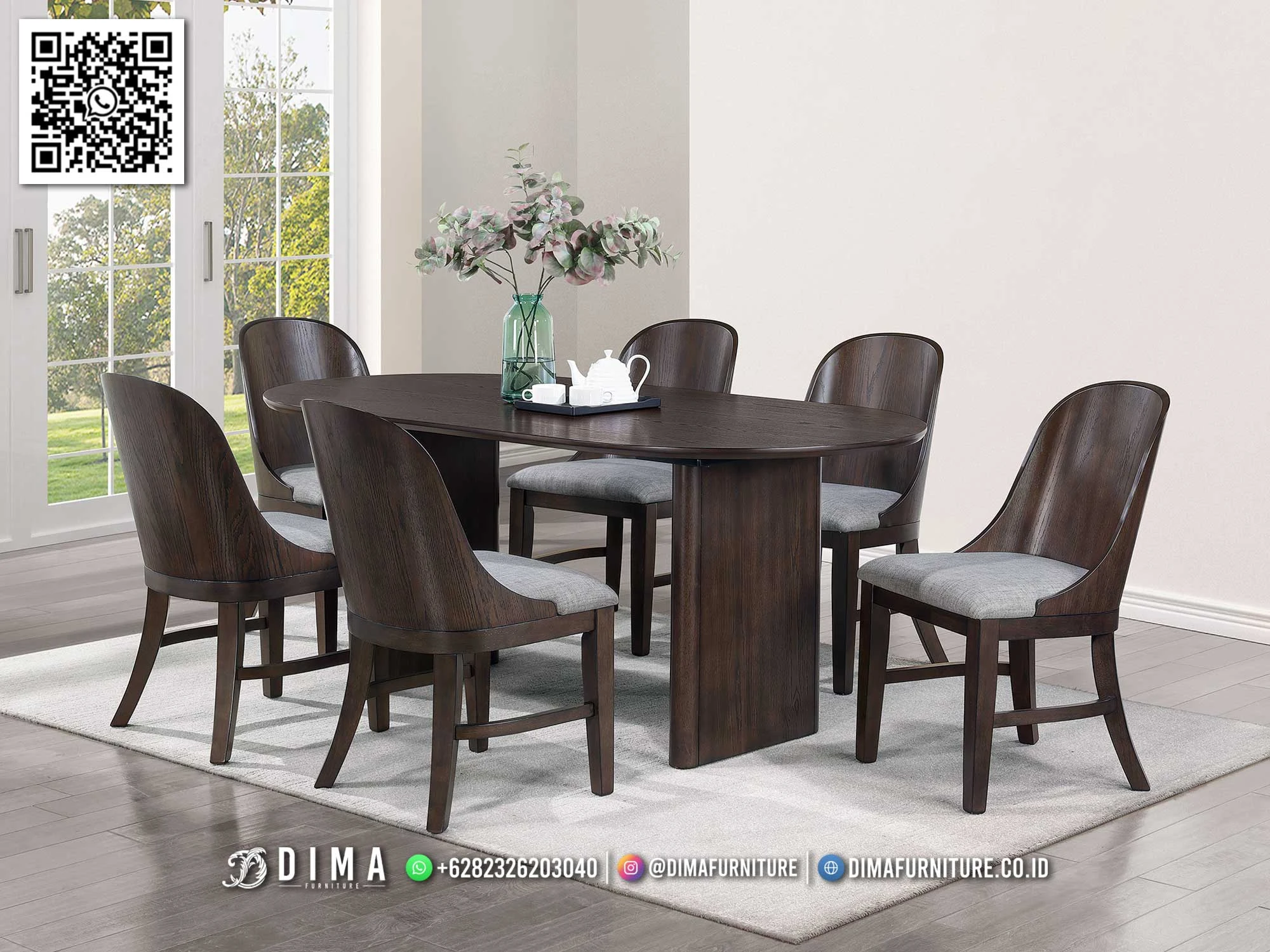Set Meja Makan Modern Kayu Jati 6 Kursi Premium 236DF Set Meja Makan Modern Kayu Jati 6 Kursi Premium 236DF