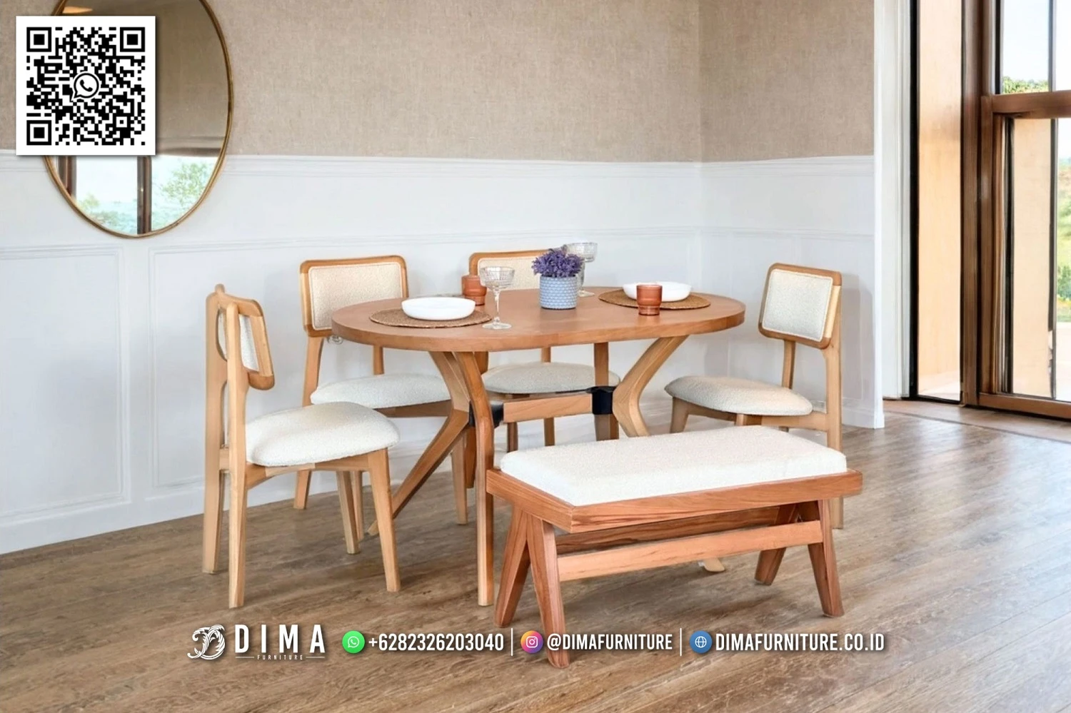 Meja Makan Minimalis Natural Wood Rovelle Set 387DF Meja Makan Minimalis Natural Wood Rovelle Set 387DF