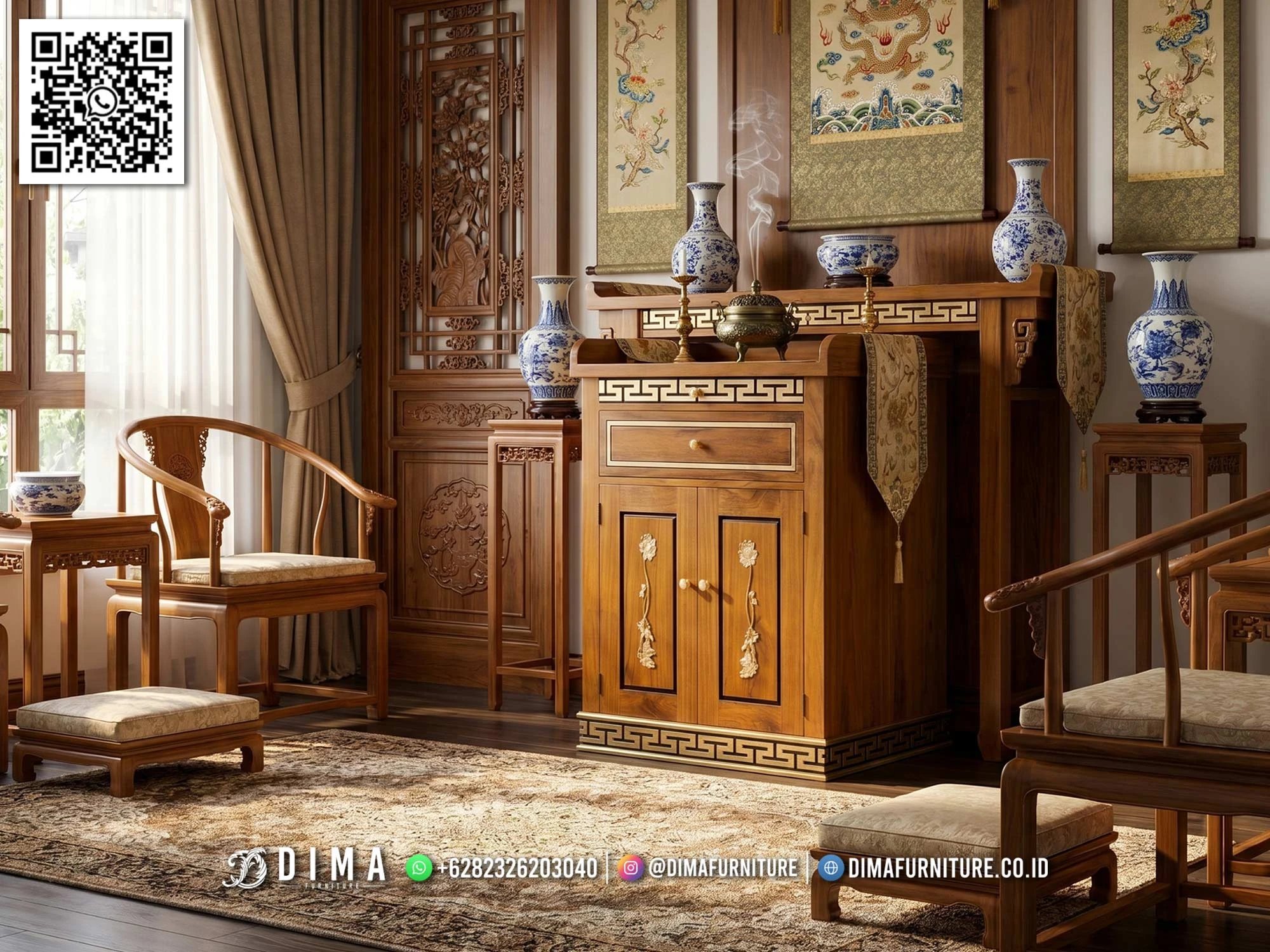 Meja Altar Sembayang Kayu Jati 3 Laci Minimalis Oriental 436DF Meja Altar Sembayang Kayu Jati 3 Laci Minimalis Oriental 436DF