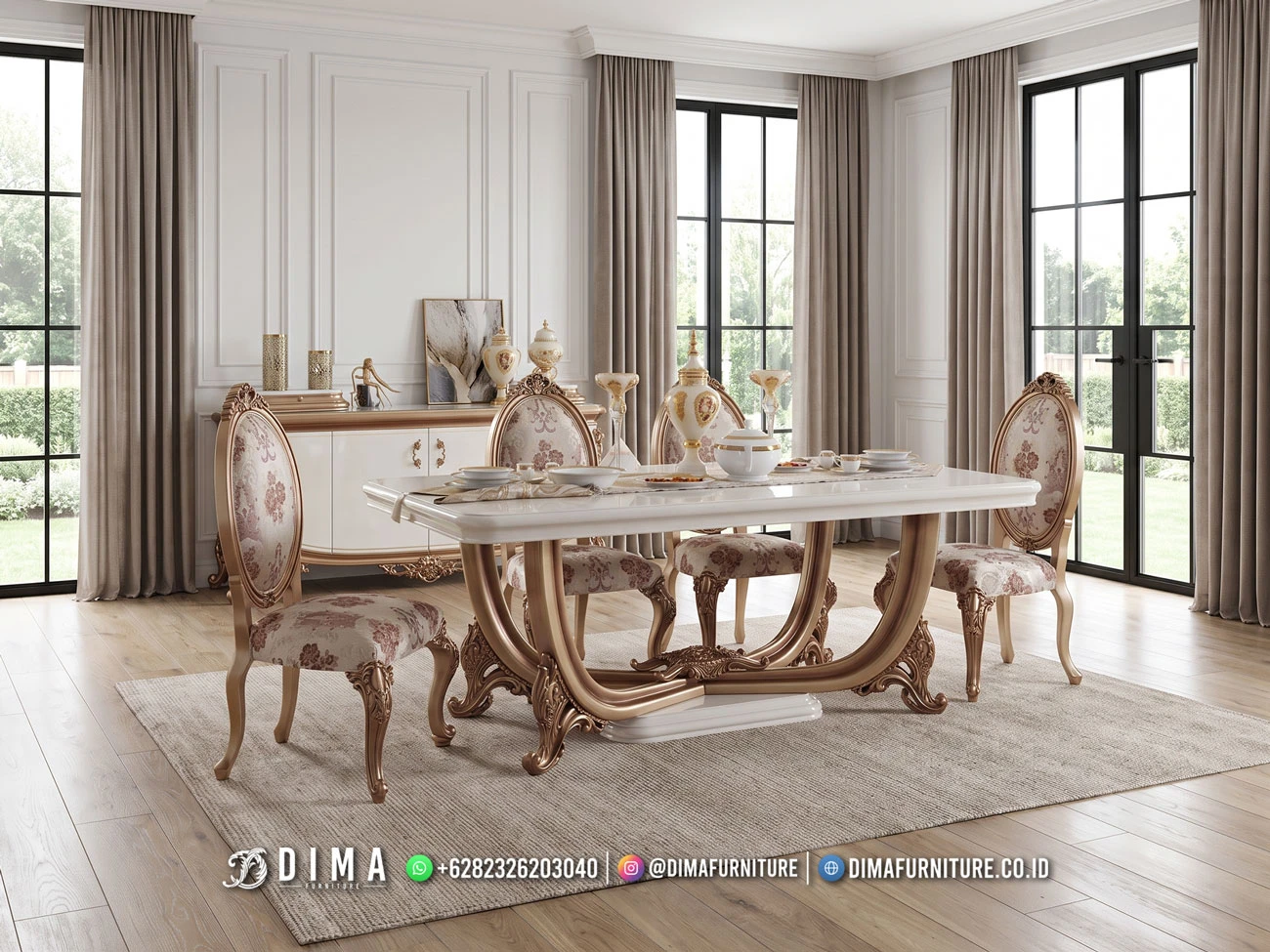 Meja Makan Mewah Gaya Eropa Aurelia 477DF