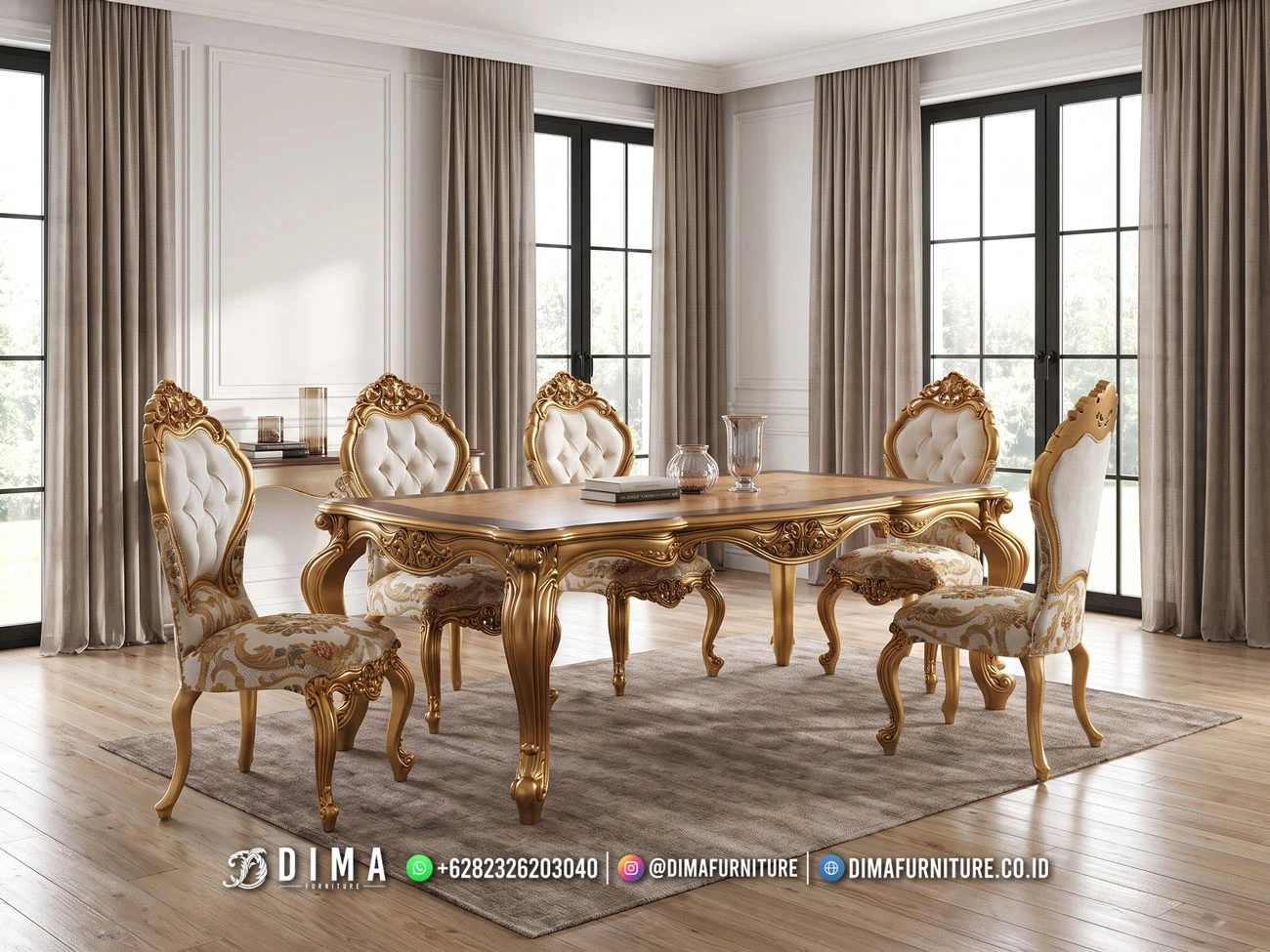 Set Meja Makan Mewah Alessandra Gold Jepara 476DF